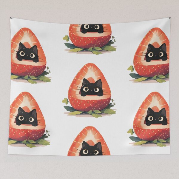 Item preview, black cat in a strawberry designed and sold by MendaciousMina.
