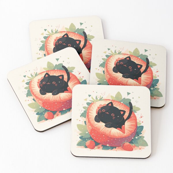 Item preview, black cat in a strawberry designed and sold by MendaciousMina.