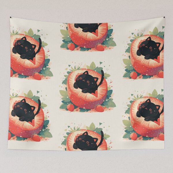 Item preview, black cat in a strawberry designed and sold by MendaciousMina.