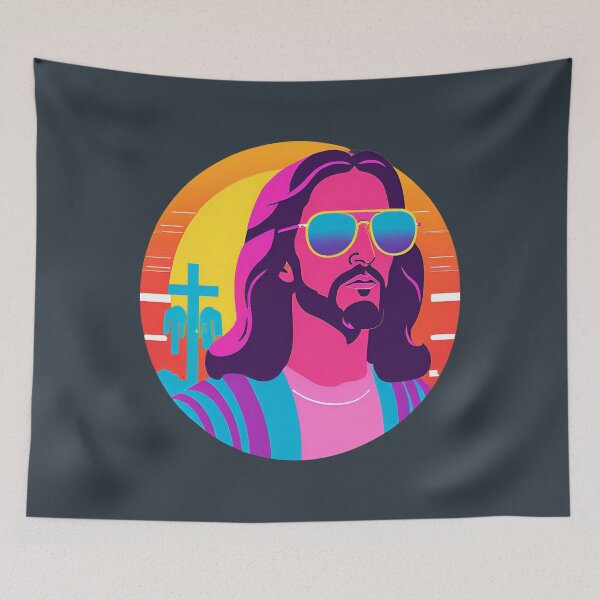 Item preview, Heavenly Cool Jesus with Retro Sunglasses Pop Art T-Shirt D19 designed and sold by pixelandcrafted.