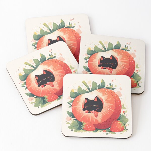 Item preview, black cat in a strawberry designed and sold by MendaciousMina.