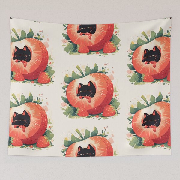 Item preview, black cat in a strawberry designed and sold by MendaciousMina.