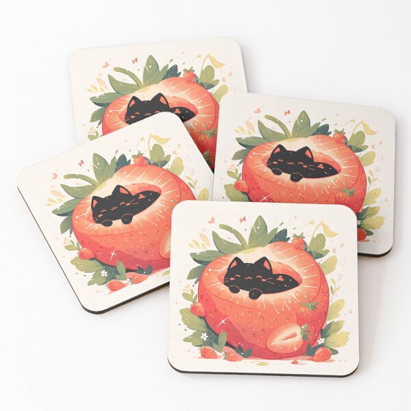 Item preview, black cat in a strawberry designed and sold by MendaciousMina.