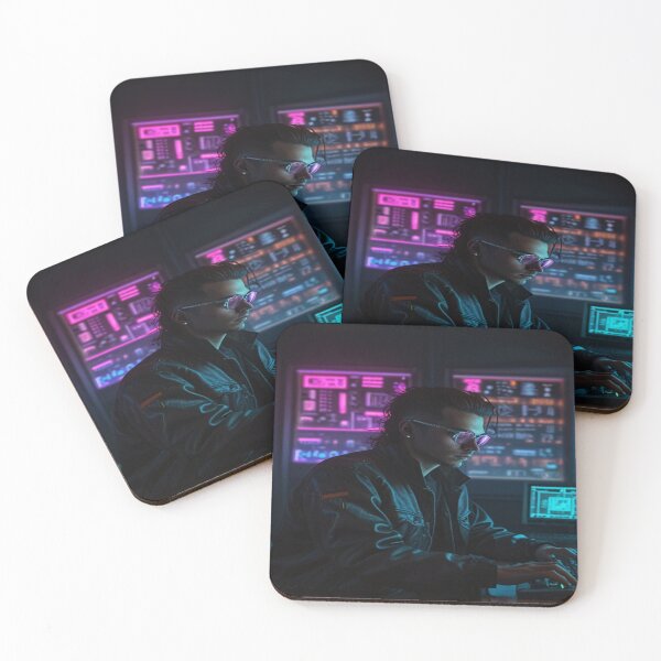Item preview, Cyberpunk Hacker with Neon Screens in 1980s Tech Room designed and sold by PrintPulse-9.