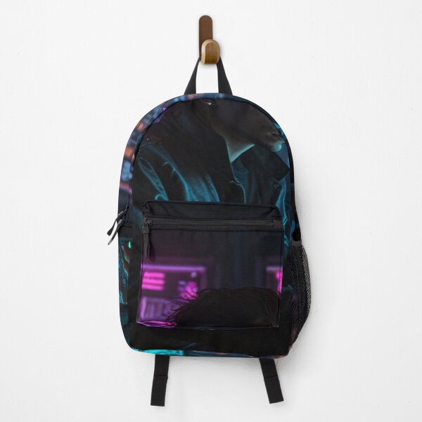 Item preview, Cyberpunk Hacker with Neon Screens in 1980s Tech Room designed and sold by PrintPulse-9.