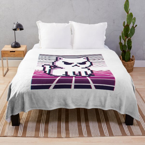 Item preview, Pixelated White Cat with Sunglasses | Neon Grid Background Art designed and sold by TurtleDojo.