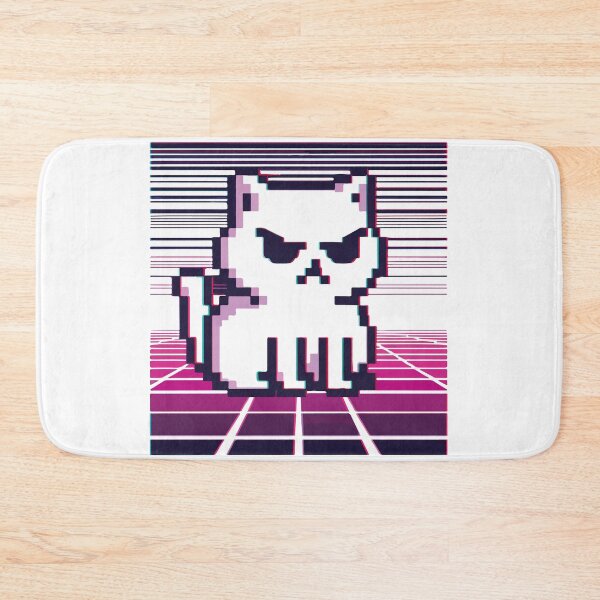 Item preview, Pixelated White Cat with Sunglasses | Neon Grid Background Art designed and sold by TurtleDojo.