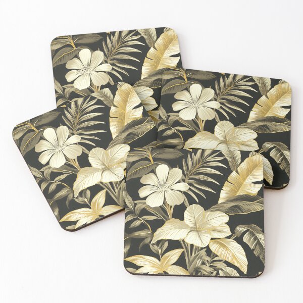 Item preview, Gilded Tropics: Subtle Leaf Elegance on Dark Canvas designed and sold by nouveaudecor.
