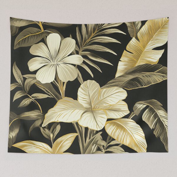 Item preview, Gilded Tropics: Subtle Leaf Elegance on Dark Canvas designed and sold by nouveaudecor.