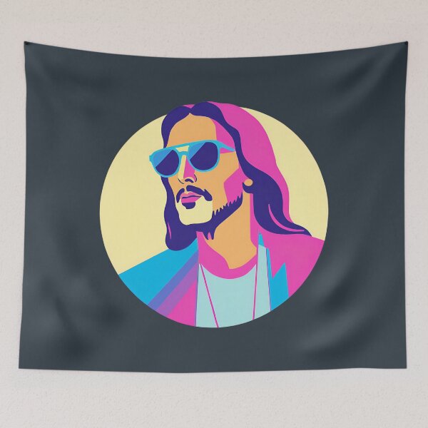 Item preview, Heavenly Cool Jesus with Retro Sunglasses Pop Art T-Shirt D27 designed and sold by pixelandcrafted.