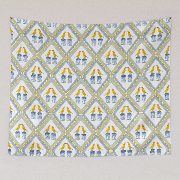 Item preview, Be Brave Little Bird | Elegant Yellow Bird and Vintage Jar Pattern by Jemma Jamie Skidmore designed and sold by Jemma Jamie Skidmore.