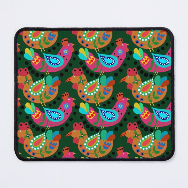 Item preview, Chicken Folk Art, Fiesta Cluckers, Colorful Birds Pattern, Roosters, Green Background designed and sold by Stephanie Rowan.