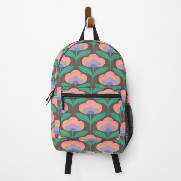 Item preview, Retro flower peach blues on light brown designed and sold by Guided by Light Art.