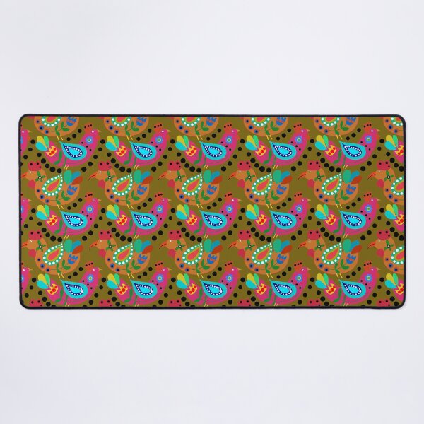 Item preview, Chicken Folk Art, Fiesta Cluckers, Colorful Birds Pattern, Roosters, mustard Yellow Background designed and sold by Stephanie Rowan.