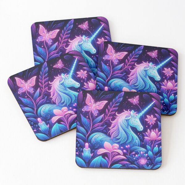 Item preview, Mystical Neon Unicorn in Enchanted Forest designed and sold by ZenOfAIarts.