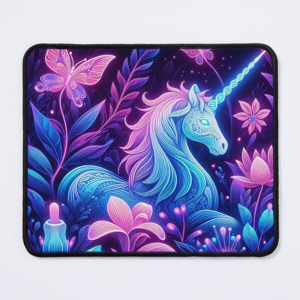 Item preview, Mystical Neon Unicorn in Enchanted Forest designed and sold by ZenOfAIarts.