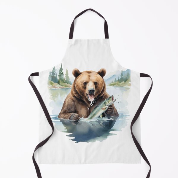 Item preview, Watercolor Bear Catches a Fish in the River designed and sold by MaateoDesign.