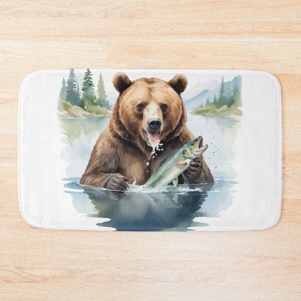 Item preview, Watercolor Bear Catches a Fish in the River designed and sold by MaateoDesign.