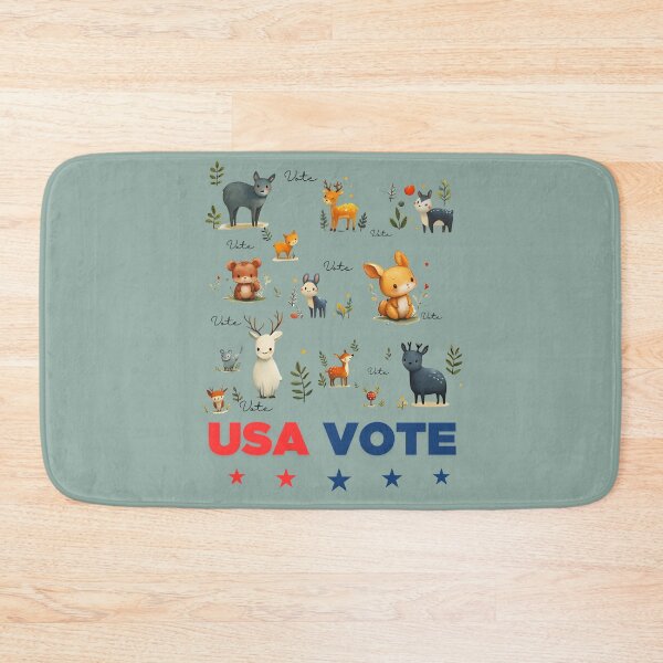 Item preview, USA Election Design, cartoon drawings, watercolor paintings, vintage style, cute wild animals, birds, deer, rabbits, mice, wolves, mushrooms, leaves, with the word "vote"  designed and sold by CHOKCHAIVONGDEE.