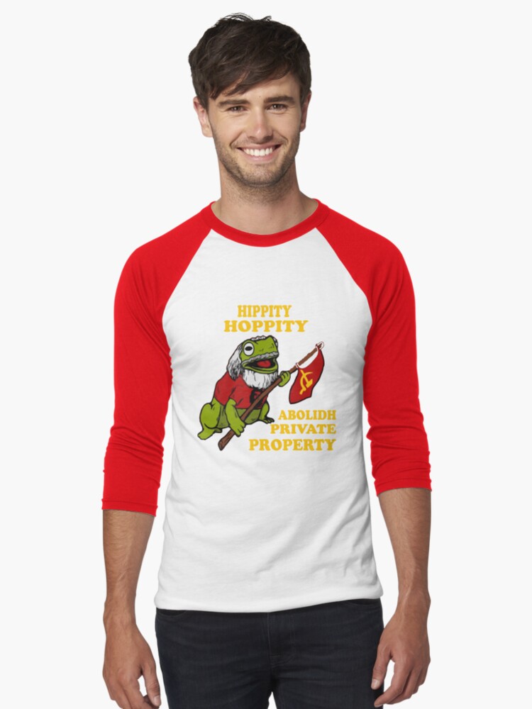 Imagen 1 de 3, Camiseta ¾ estilo béisbol con la obra HIPPITY HOPPITY ABOLIDH PROPIEDAD PRIVADA, diseñada y vendida por aogada.
