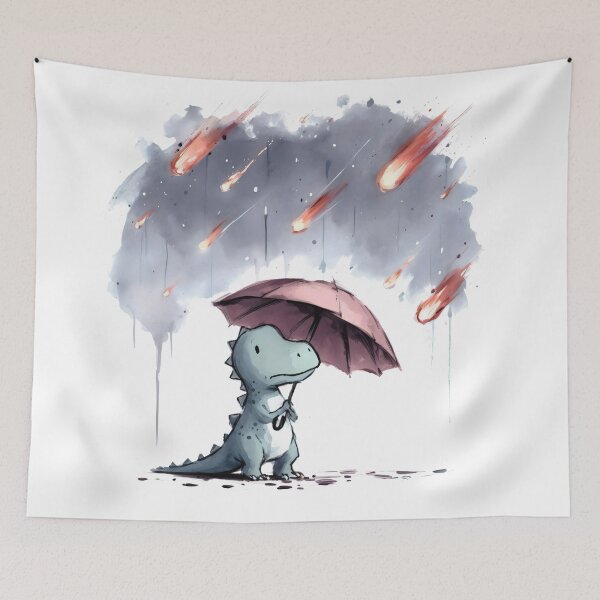 Item preview, Sad Dinosaur with Umbrella and Falling Meteorites designed and sold by Slick-Waffles.
