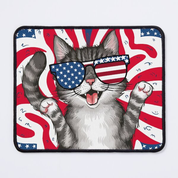 Item preview, Excitable Gray 4th of July Cat With Toe Beans designed and sold by PinkGoddessLove.