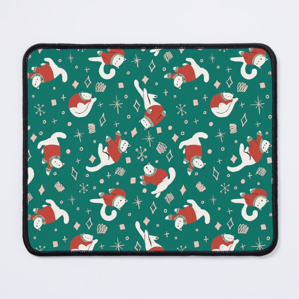 Item preview, Christmas Sweater Yule Cat Ditzy Mid Century Modern Pattern - Cascade Green  designed and sold by Valerie Englehart.