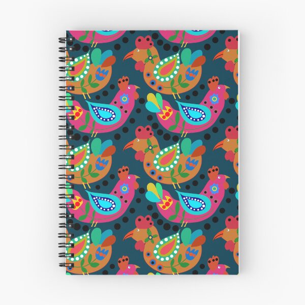 Item preview, Teal blue Chicken Folk Art, Fiesta Cluckers, Colorful Birds Pattern, Roosters, blue Background designed and sold by Stephanie Rowan.