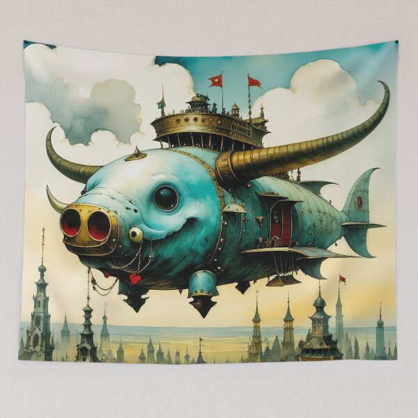Item preview, cute like turquoise ghost on an airship in the floating city fanged bull horn designed and sold by filusattila.
