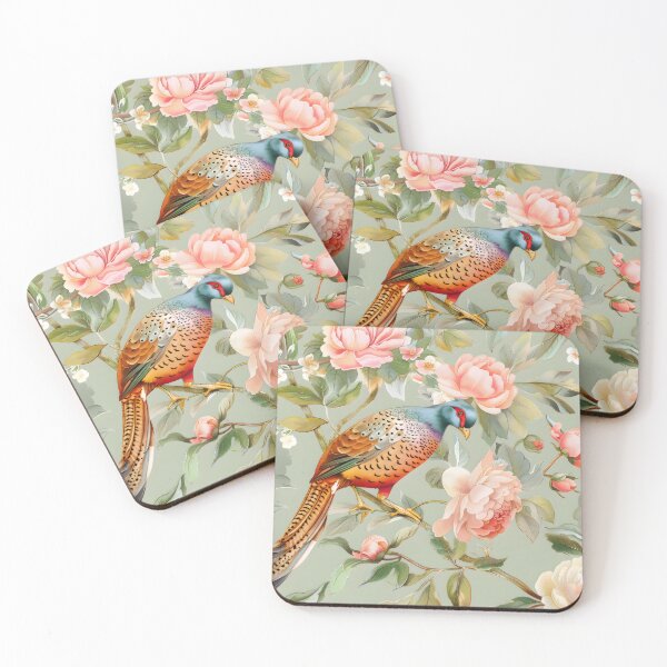 Item preview, Pink and Sage Pheasant Chinoiserie Chintz designed and sold by TheChinoiserie.