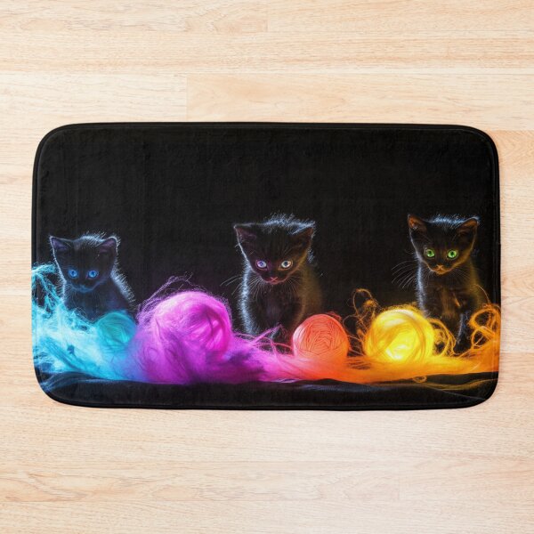 Item preview, Three Black Halloween Kittens with Glowing Yarn Balls designed and sold by noisyduck.
