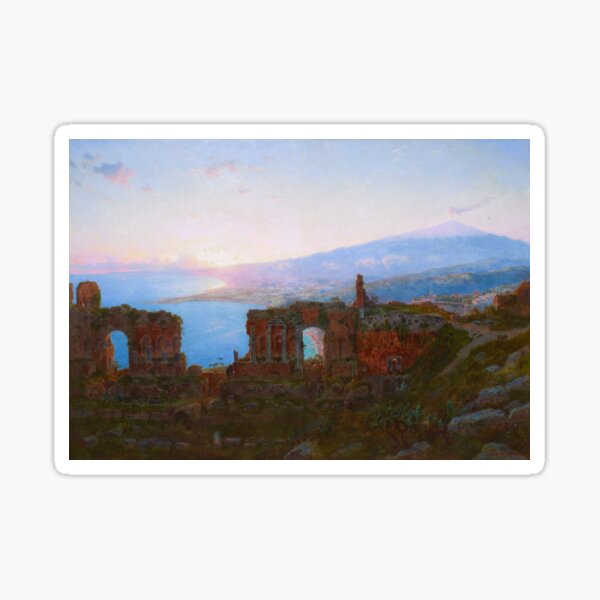 Item preview, Temple ruins at Mt. Etna from Taormina | Sicily, Italy, in the Metropolitan City of Catania landscape oil on canvas painting print | William Stanley Haseltine designed and sold by Jéanpaul  Ferro.