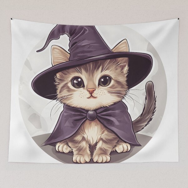Item preview, Kitten in Purple Cloak and Witch Hat designed and sold by CharmingQuill.