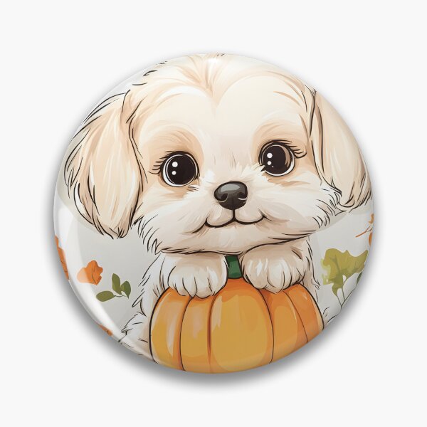 Item preview, Fluffy Puppy with Pumpkin and Leaves designed and sold by CharmingQuill.