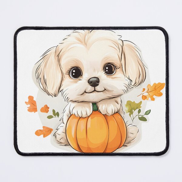 Item preview, Fluffy Puppy with Pumpkin and Leaves designed and sold by CharmingQuill.