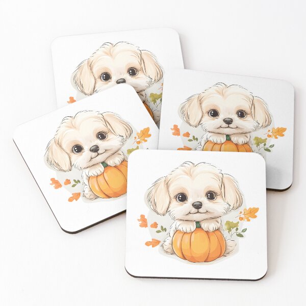 Item preview, Fluffy Puppy with Pumpkin and Leaves designed and sold by CharmingQuill.