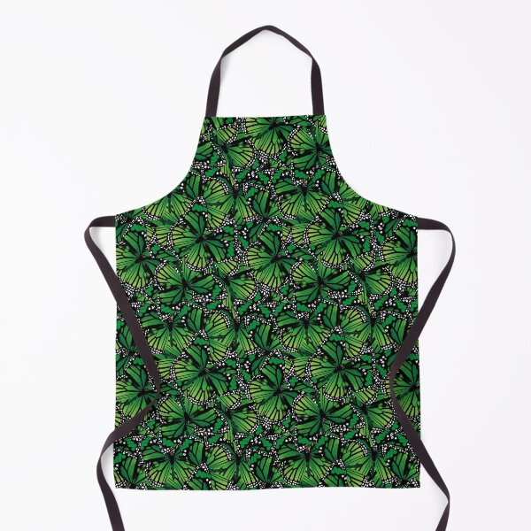 Monarch Butterfly Repeat Pattern | Butterflies | Insects | Wings | Nature | Green, Black and White | Apron