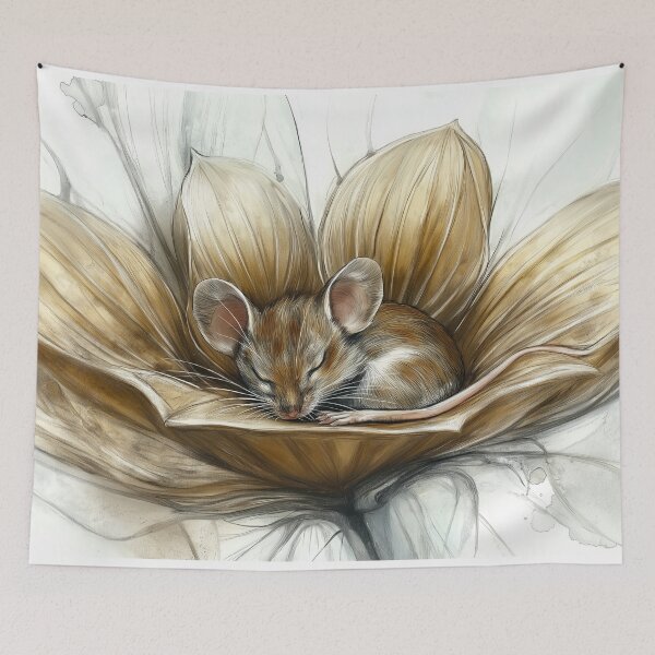 Item preview, mouse sleeping on a flower designed and sold by PricklyPeanut.