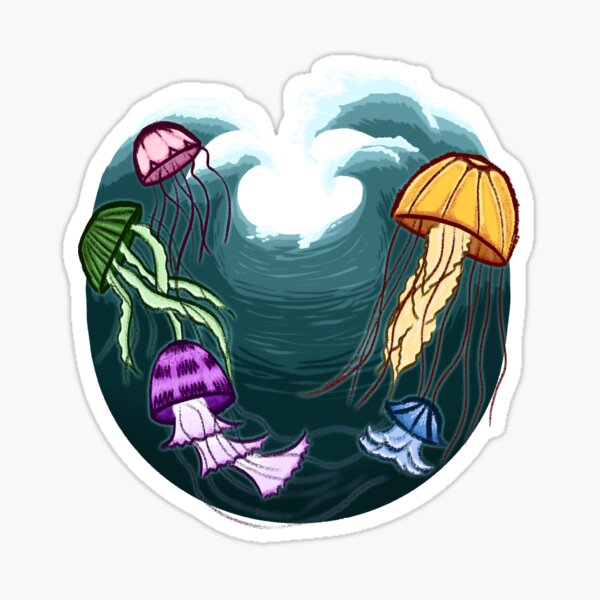 Big Jellyfish on Waves Sticker