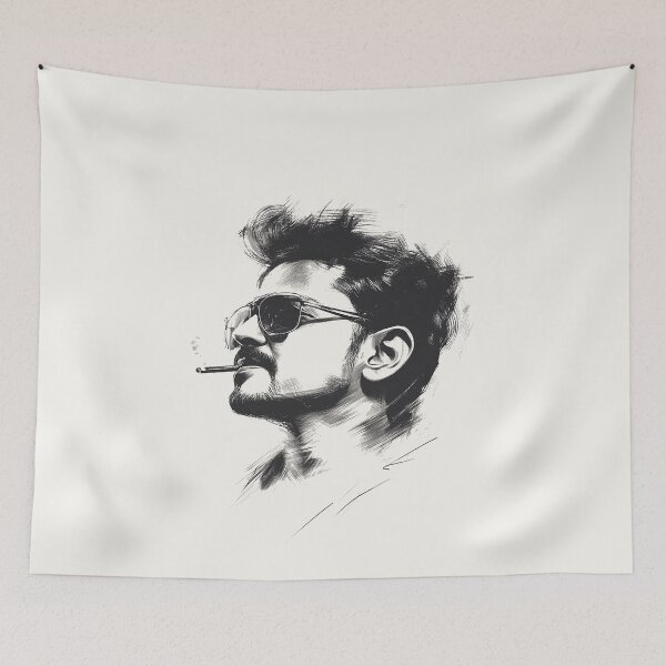 Item preview, Bold Portrait of Vijay in Dynamic Sketch Style designed and sold by Retro Travel Design.