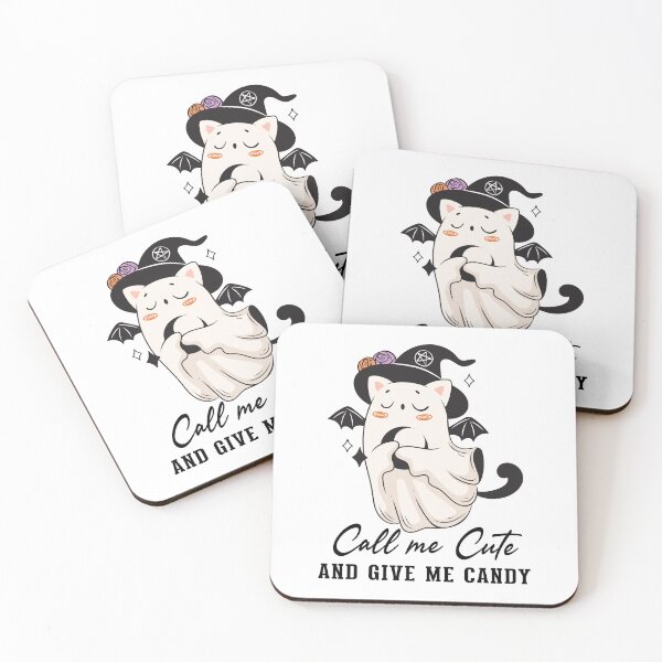 Item preview, Call me cute and give me candy, Ghost cat, funny Halloween sayings, cat owners designed and sold by PRINYOS.