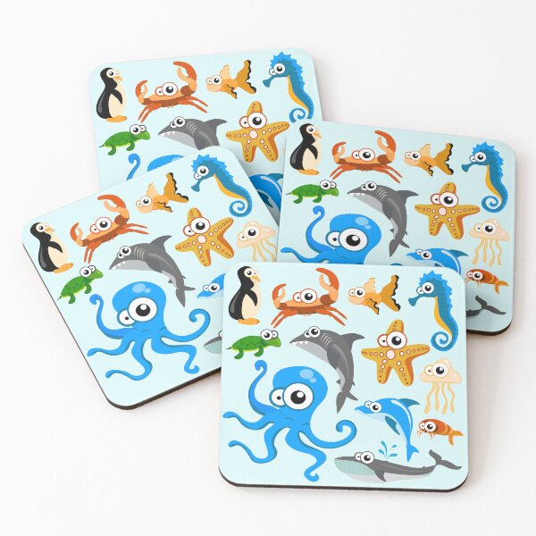 Item preview, Marine animals illustrated as cartoons in bright colours. designed and sold by claireseyeview.