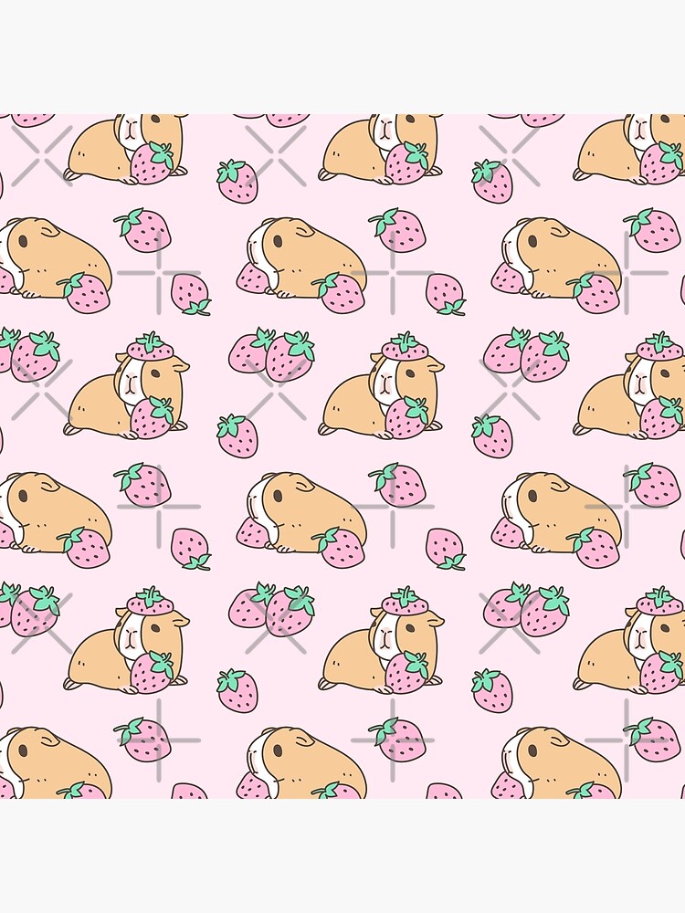 Pink Guinea Pig and Strawberry Pattern by Miri-Noristudio