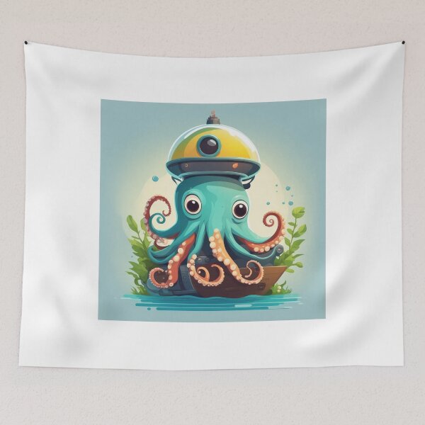 Item preview, Cute Octopus Riding Submarine Cartoon Vector Icon Illustration designed and sold by hjian8219.