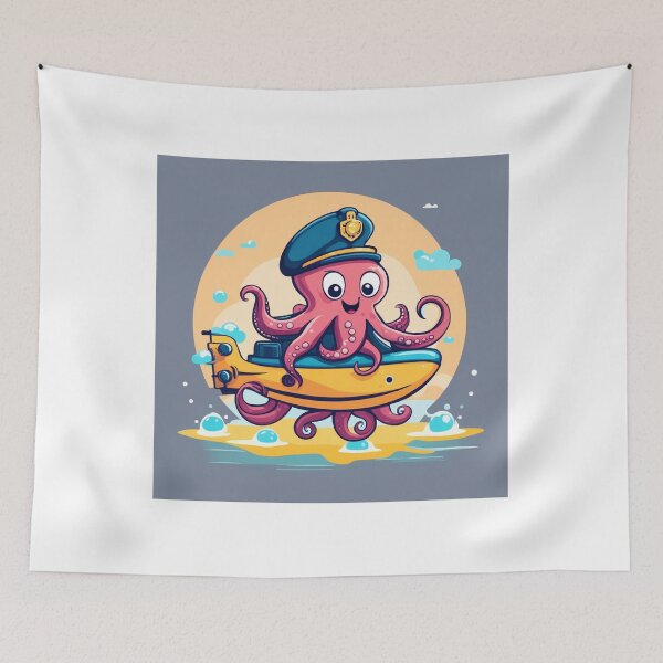 Item preview, Cute Octopus Riding Submarine Cartoon Vector Icon Illustration designed and sold by hjian8219.