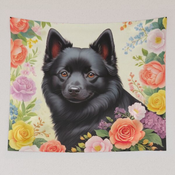 Item preview, Schipperke Floral Portrait Painting designed and sold by ChaosReigns91.