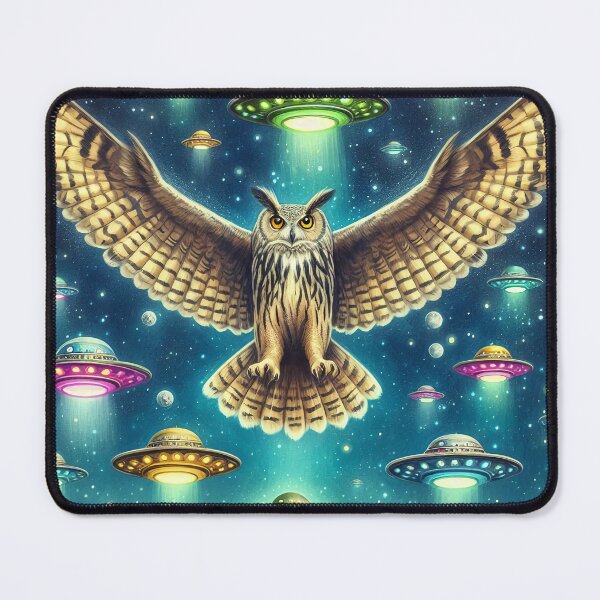 Item preview, Cosmic Owl Nightscape - UFOs in the sky designed and sold by Nostalgia Busters.