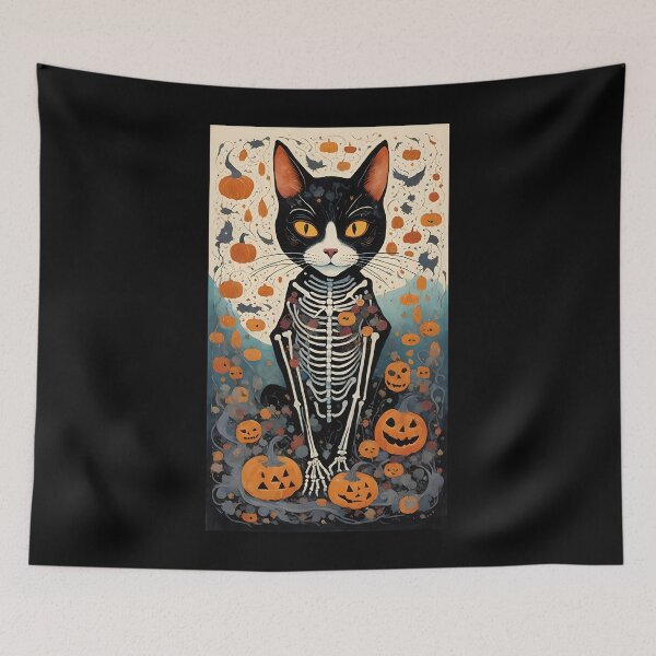Item preview, Skeleton Black Cat Surrounded by Jack-o-lanterns designed and sold by Shelley Loewnau-Jones Studio.