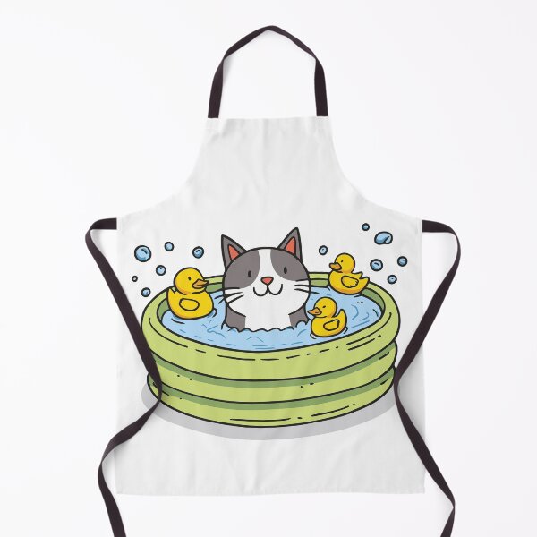 Artikelvorschau, Glückliche Katze badet in einem aufblasbaren Pool mit Entenspielzeug entworfen und verkauft von rasagamastore.