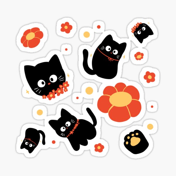 Item preview, black cat flowers red  designed and sold by nutpatchara.